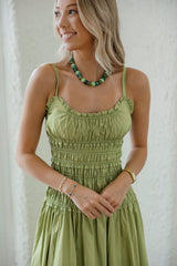 Karlie Matcha Smocked Top Maxi Dress