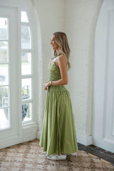 Karlie Matcha Smocked Top Maxi Dress