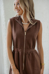 Entro Sleeveless Mini Dress Scalloped in Brown