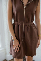 Entro Sleeveless Mini Dress Scalloped in Brown