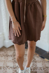Entro Sleeveless Mini Dress Scalloped in Brown