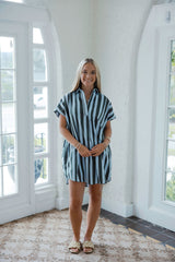 Karlie Bold Stripe V-Neck Collar Signature Shirt Dress