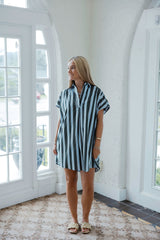 Karlie Bold Stripe V-Neck Collar Signature Shirt Dress