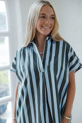 Karlie Bold Stripe V-Neck Collar Signature Shirt Dress