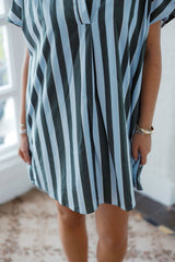 Karlie Bold Stripe V-Neck Collar Signature Shirt Dress