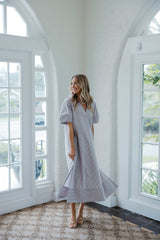 Karlie Stripe Poplin V-Neck Signature Maxi Dress