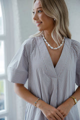 Karlie Stripe Poplin V-Neck Signature Maxi Dress