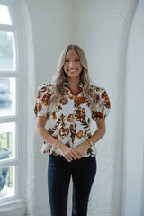 Entro Eyelet Fall Florals in Ecru