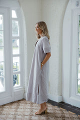Karlie Stripe Poplin V-Neck Signature Maxi Dress