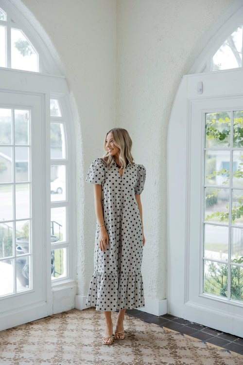 Entro Polka Dot Maxi Dress in Brown