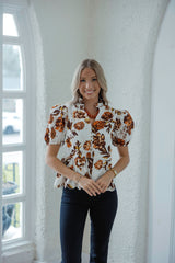 Entro Eyelet Fall Florals in Ecru
