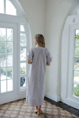 Karlie Stripe Poplin V-Neck Signature Maxi Dress