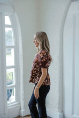 Entro Brown Eyelet Fall Floral Top