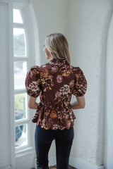 Entro Brown Eyelet Fall Floral Top