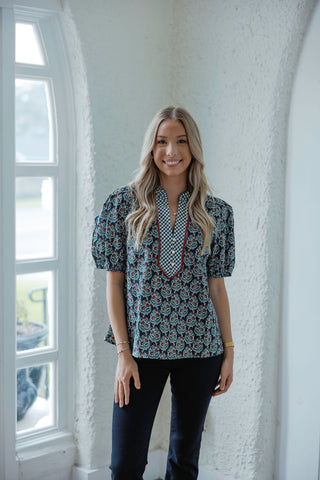 Entro Gingham Scalloped Top