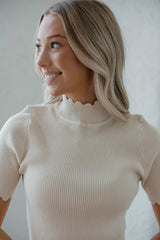 Entro Knit Scalloped Edge Top in Ecru