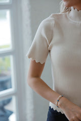 Entro Knit Scalloped Edge Top in Ecru