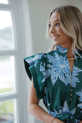 Entro Eyelet Floral Maxi in Blue & Green