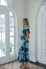 Entro Eyelet Floral Maxi in Blue & Green
