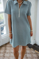 Entro Mini Gingham Dress in Green