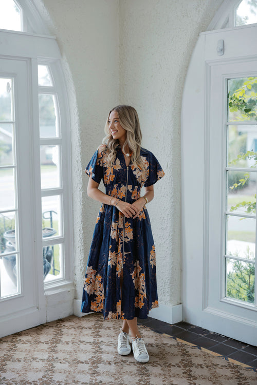 Entro Midnight Floral Midi Dress