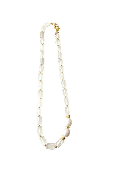 Cloud Clear Beaded Necklace with Pearl Accents