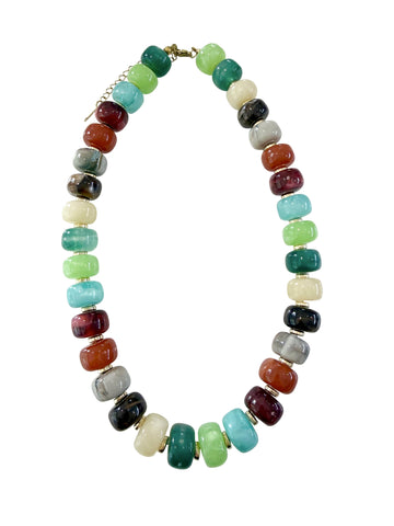 Stanley Chunky Beaded Necklace with Heart Charm - Dark Multi