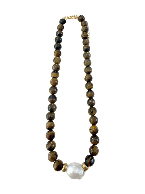Brenna Brown Beaded Necklace with Pearl Accent