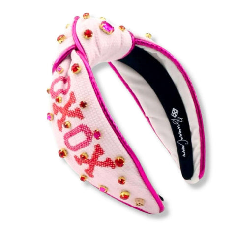 Brianna Cannon Pink Headband with Embroidered Lips and Crystals