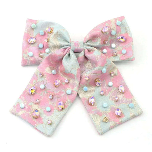 8.28 Boutique:Brianna Cannon,Brianna Cannon Blue & Pink Brocade Bow Barrette with Crystals,hair bow