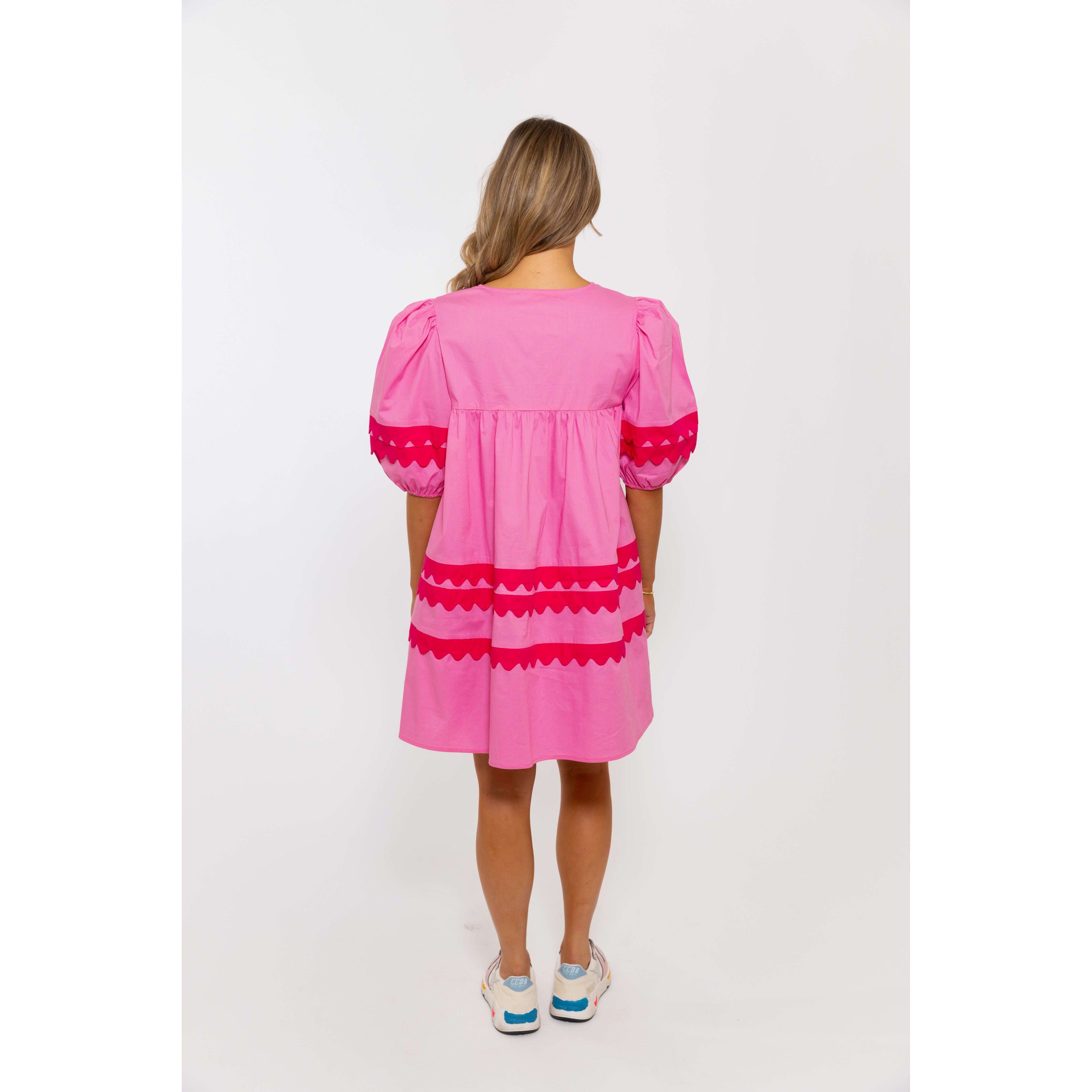 8.28 Boutique:Karlie Clothes,Karlie V-Neck Scallop Puff Sleeve Dress,Dress