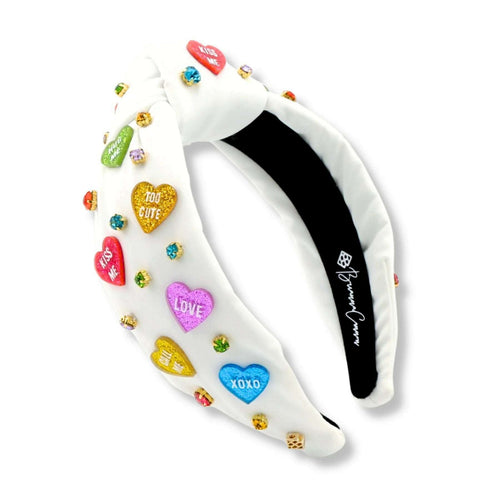 8.28 Boutique:Brianna Cannon,Brianna Cannon White Headband With Multi Color Candy Hearts,headband