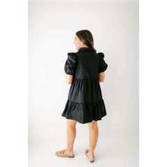 8.28 Boutique:8.28 Boutique,The Cecily Puff Sleeve Button-Up Dress in Black,Dress