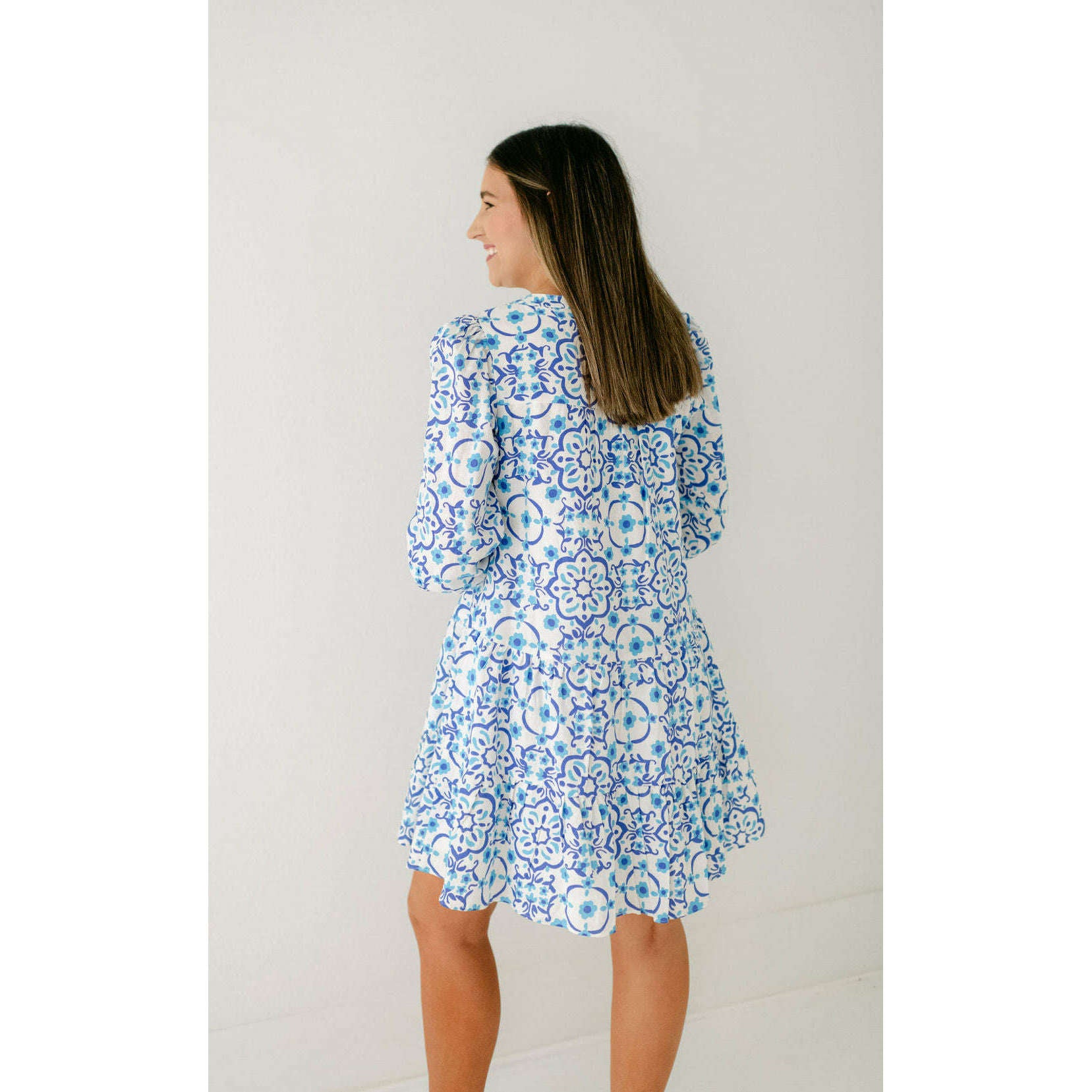8.28 Boutique:Sail to Sable,Sail to Sable Medallion Print Long Sleeve Tunic Flare Dress,Dress