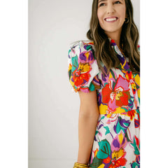 8.28 Boutique:Jade by Melody Tam,Jade by Melody Tam Puff Sleeve Button Tiered Dress in Tropical Floral,Dress