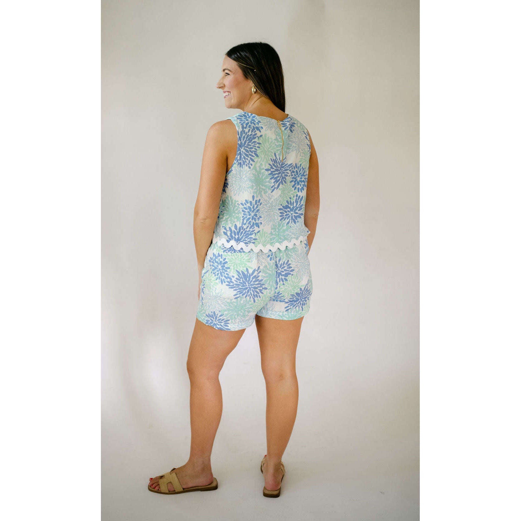 8.28 Boutique:Sail to Sable,Sail to Sable Coral Print Linen Shorts with Ric-Rac,shorts