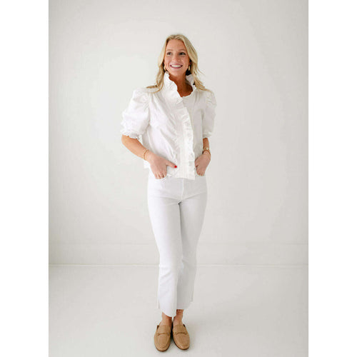 8.28 Boutique:Karlie Clothes,Karlie Poplin Ruffle Top in White,Shirts & Tops