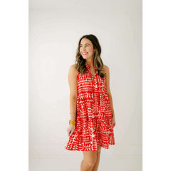 8.28 Boutique:Joy*Joy,Joy*Joy Tiered Trim Halter Dress in Red Rowan,Dress