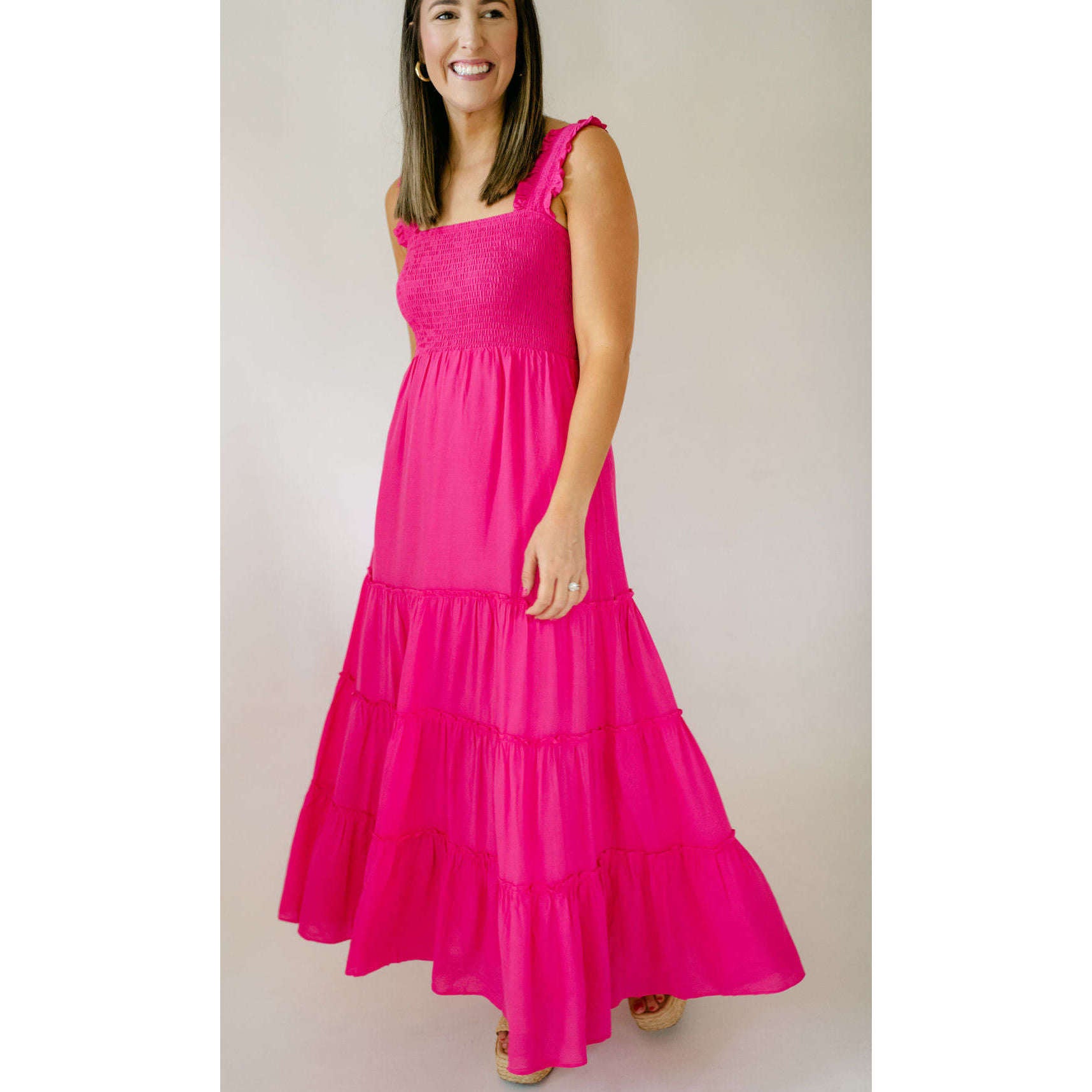 8.28 Boutique:LUCY PARIS,Lucy Paris Dylan Smocked Dress in Fuchsia,Dress