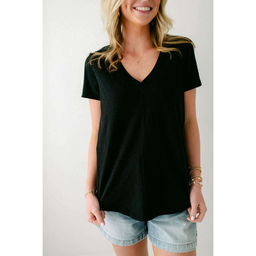 8.28 Boutique:Z-Supply,Z-Supply Asher V-Neck Tee in Black,Shirts & Tops