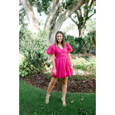 The Carson Eyelet Mini Dress in Coral