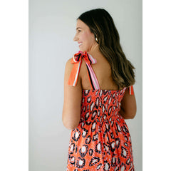 8.28 Boutique:Jade by Melody Tam,Jade by Melody Tam Tie Shoulder Tiered Sundress in Orange Abstract Border,Dress