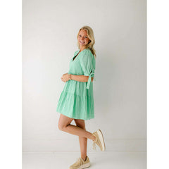 8.28 Boutique:English Factory,English Factory Green Gingham Tiered Midi Dress,Dress