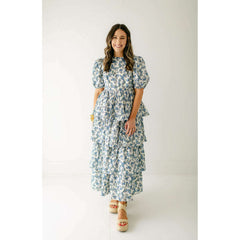 8.28 Boutique:Aureum,Aureum Blue Floral Tiered Maxi Dress,Dress