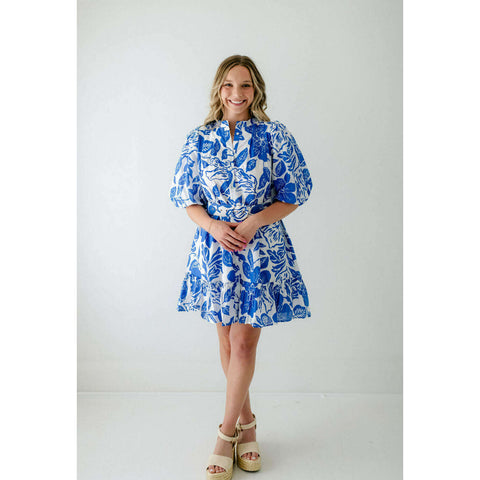 The Addie Blue and White Strapless Floral Dress
