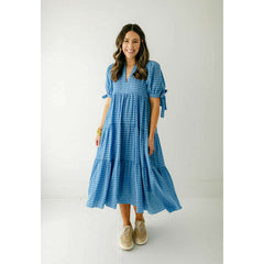 8.28 Boutique:English Factory,English Factory Cobalt Gingham Tiered Dress,Dress