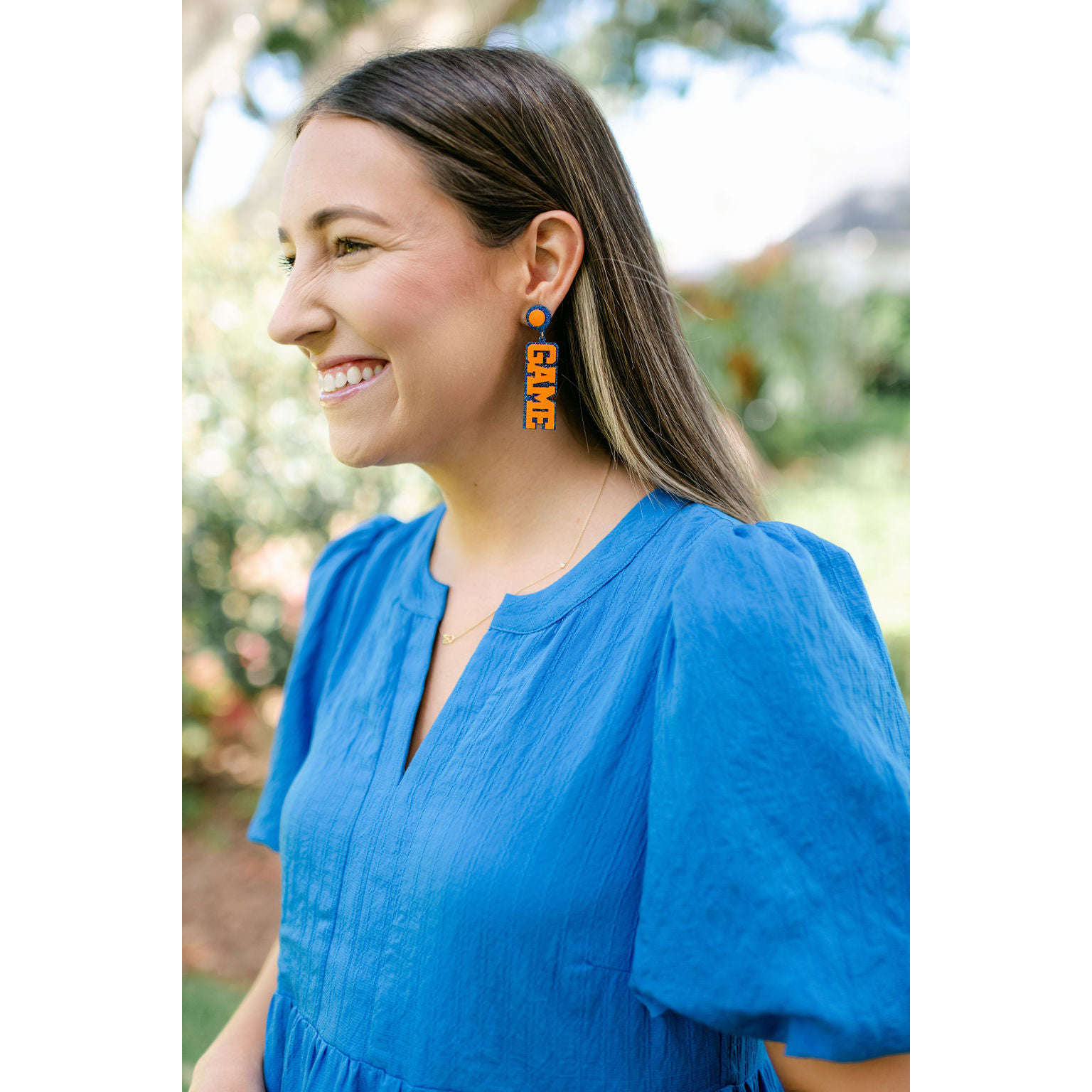 8.28 Boutique:Caroline Hill,Game Day Blue and Orange Earrings,Earrings