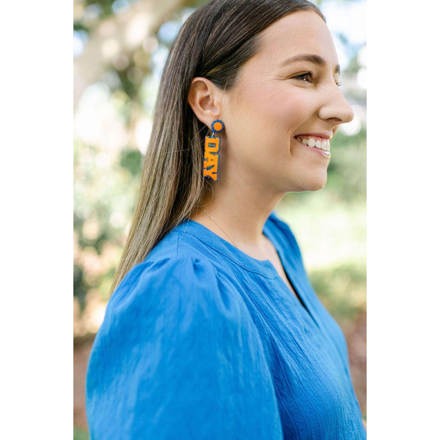 8.28 Boutique:Caroline Hill,Game Day Blue and Orange Earrings,Earrings