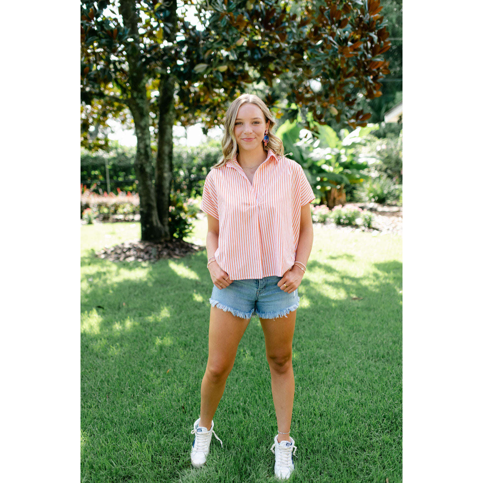 8.28 Boutique:Karlie Clothes,Karlie Stripe Poplin Orange and White Top,Shirts & Tops