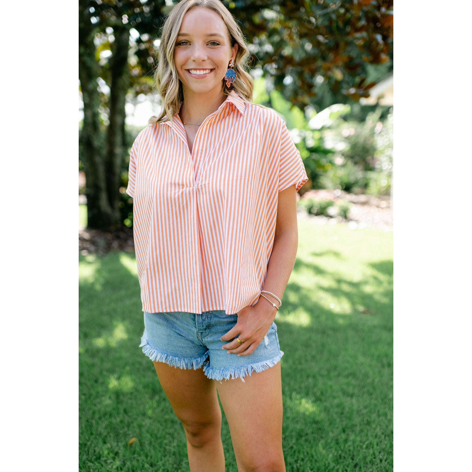 8.28 Boutique:Karlie Clothes,Karlie Stripe Poplin Orange and White Top,Shirts & Tops